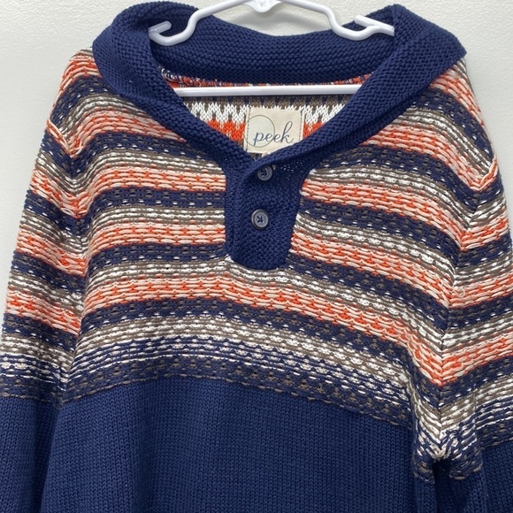 Peek Kids Hooded Sweater Navy Striped Knit Boys‎ Size XXL - 12 2 Button Casual - Picture 4 of 4